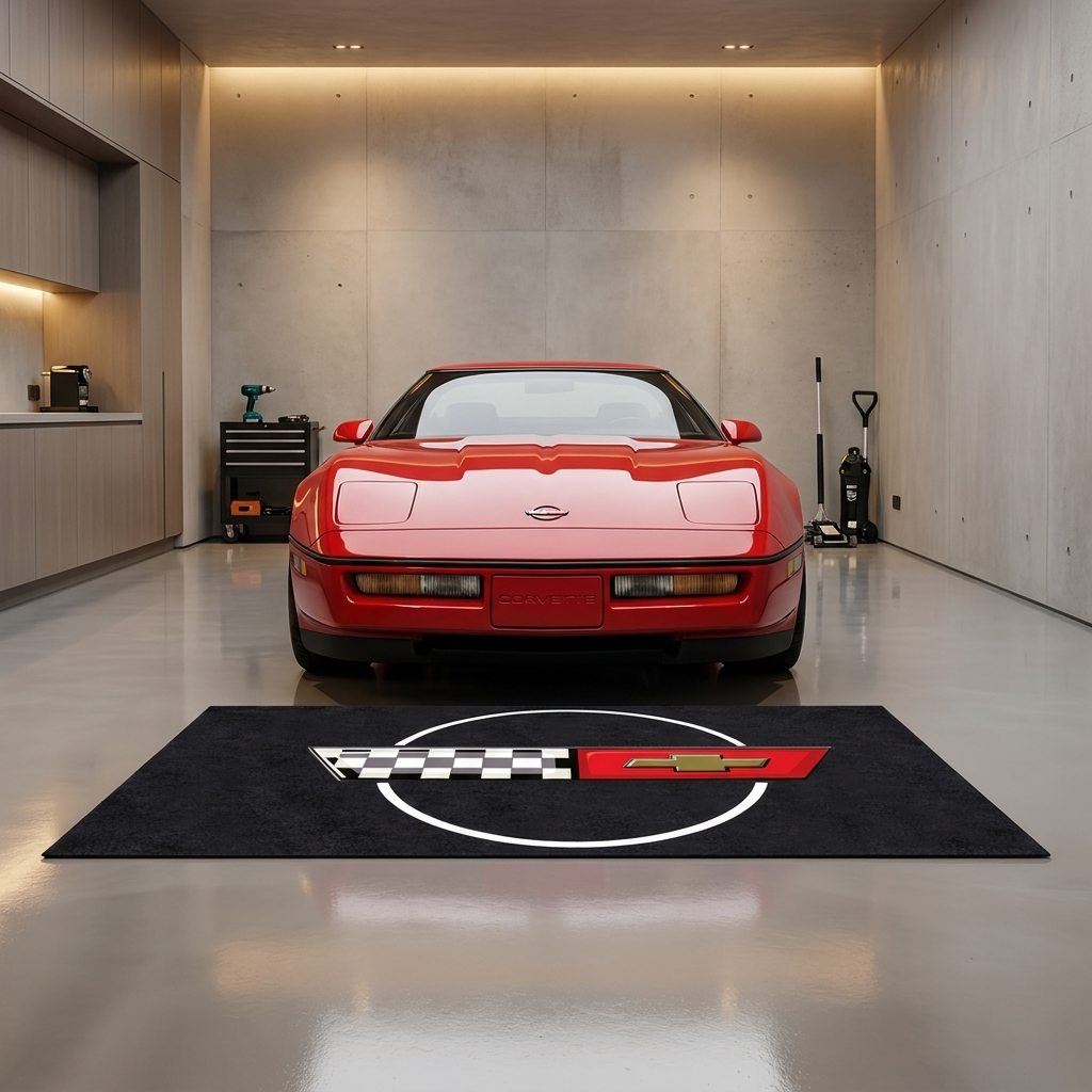 Corvette C4 garage mat premium logo rug 5x7 ft – Luxe Garage Lab