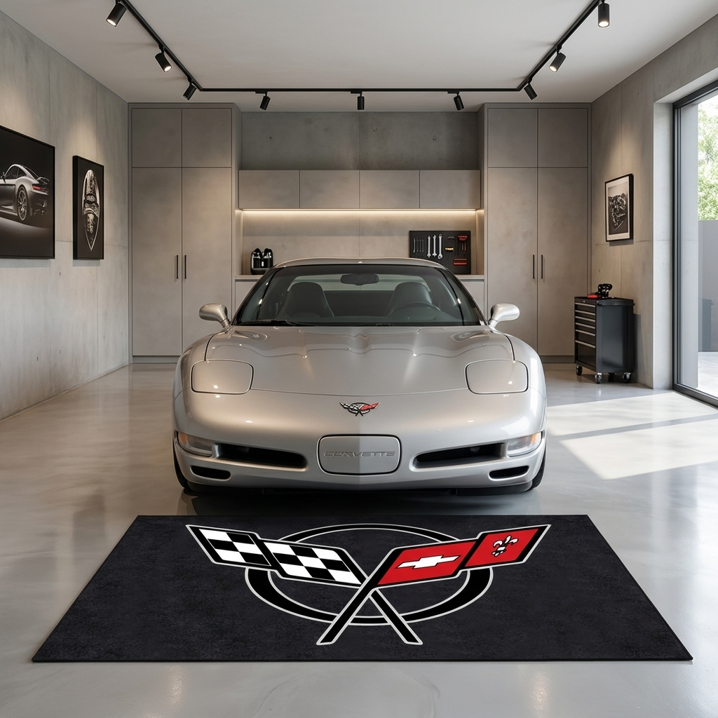 Corvette C5 garage mat premium logo rug 5x7 ft – Luxe Garage Lab
