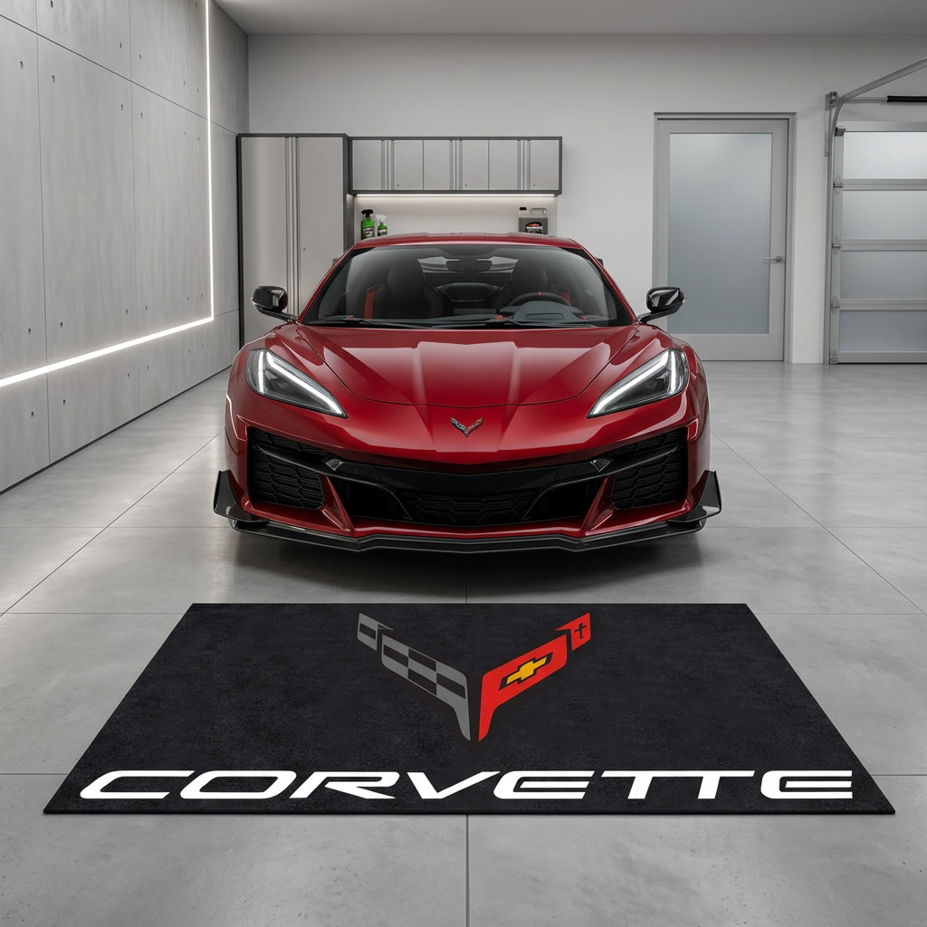 Corvette C8 garage mat premium logo rug 5x7 ft – Luxe Garage Lab