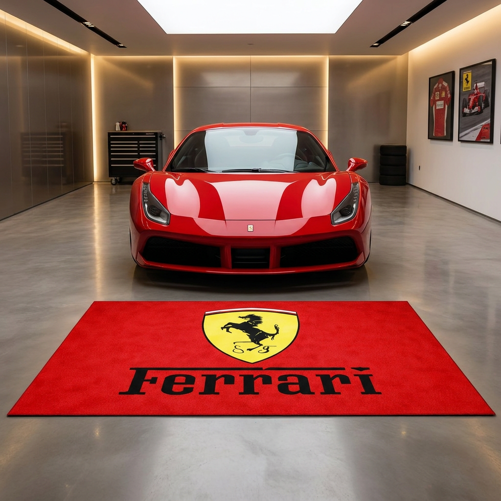 Ferrari garage mat premium logo rug 5x7 ft red – Luxe Garage Lab