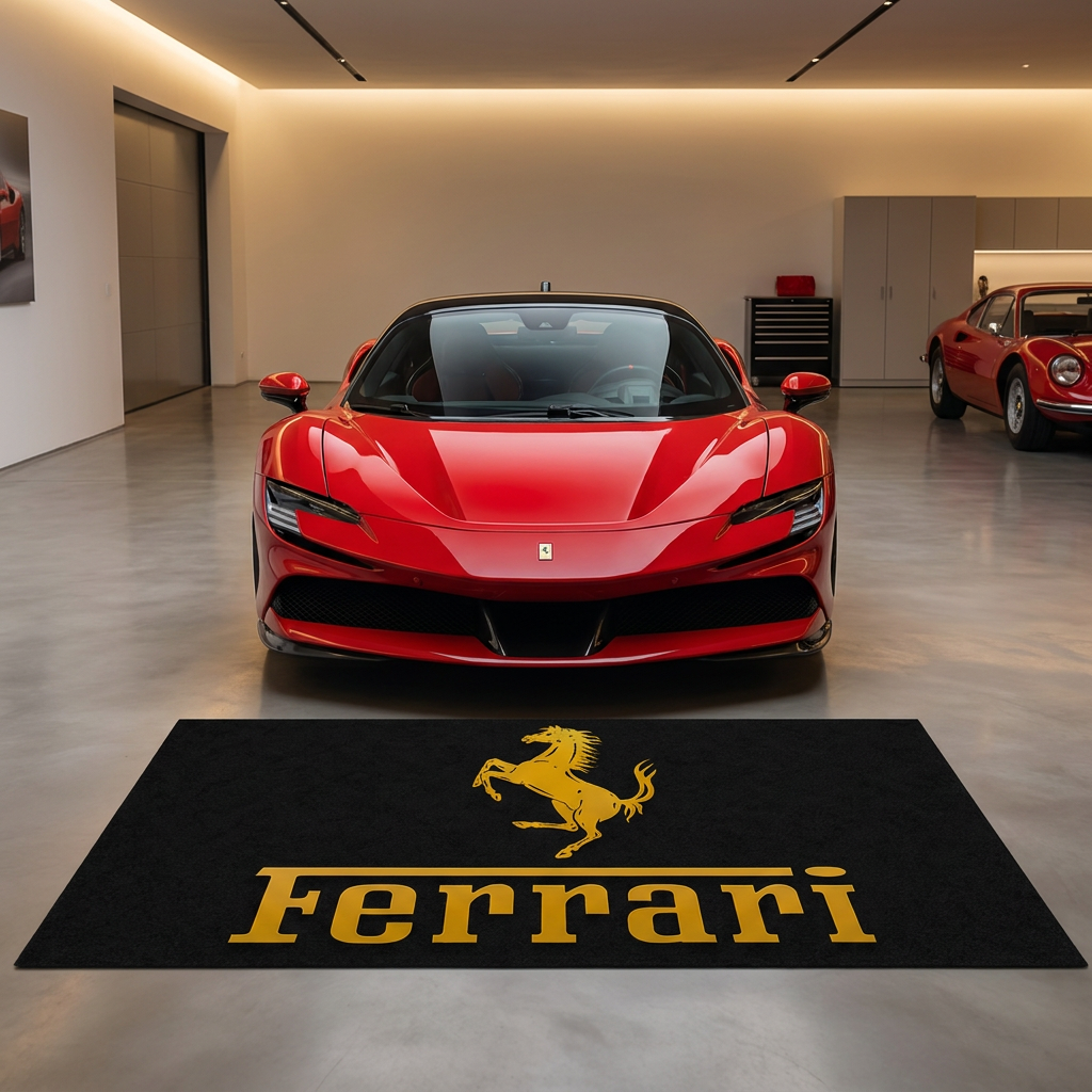 Ferrari gold edition garage mat premium logo rug 5x7 ft black – Luxe Garage Lab