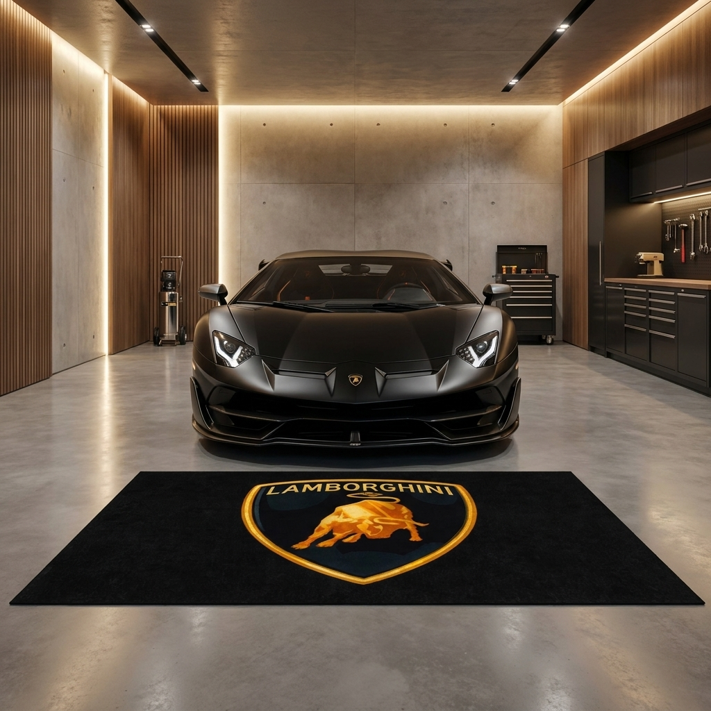 Lamborghini garage mat premium logo rug 5x7 ft – Luxe Garage Lab