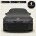 Black Lexus outdoor car cover, waterproof and custom fit, with printed Lexus logo