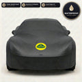 Black Lotus outdoor car cover, waterproof and custom fit, with printed Lotus logo