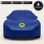 Blue Lotus outdoor car cover, waterproof and custom fit, with printed Lotus logo