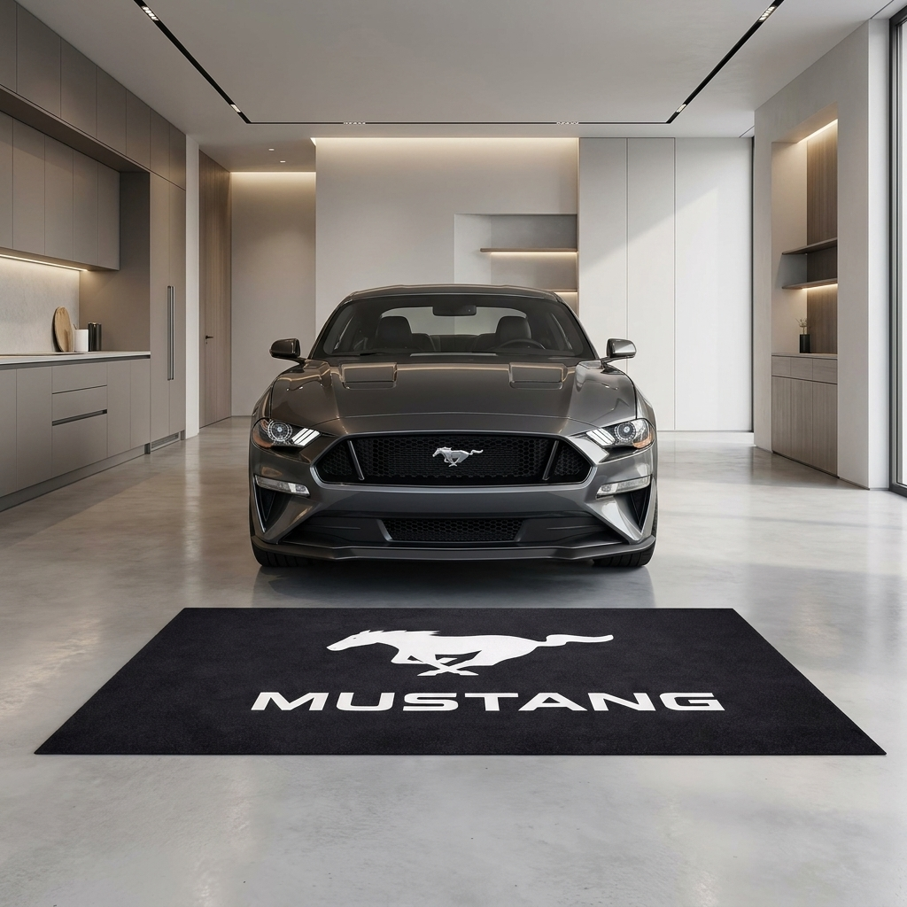 Mustang garage mat premium logo rug 5x7 ft – Luxe Garage Lab