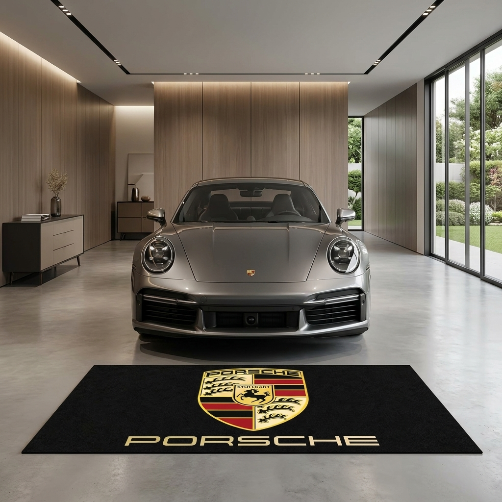 Porsche garage mat premium logo rug 5x7 ft – Luxe Garage Lab