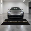 Porsche wordmark gold garage mat premium logo rug 5x7 ft – Luxe Garage Lab