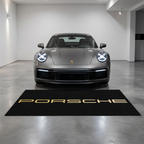 Porsche wordmark gold garage mat premium logo rug 5x7 ft – Luxe Garage Lab