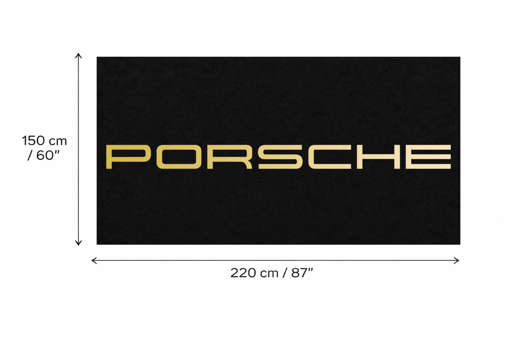Porsche Wordmark Gold Garage Mat | Premium Logo Rug 5x7 ft