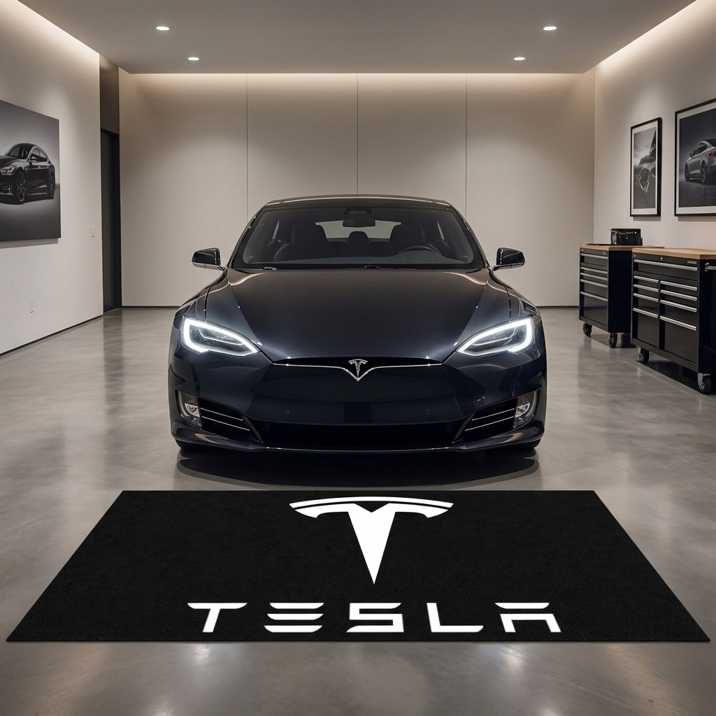 Tesla garage mat premium logo rug 5x7 ft – Luxe Garage Lab
